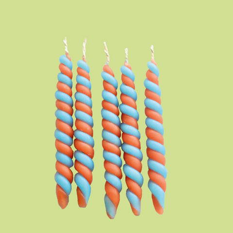 Orange & Blue Twisted  Candle Set 5