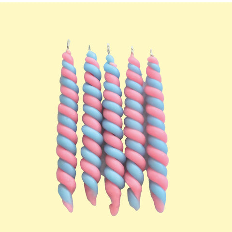 Pink & Blue Twisted Beeswax Candle Set