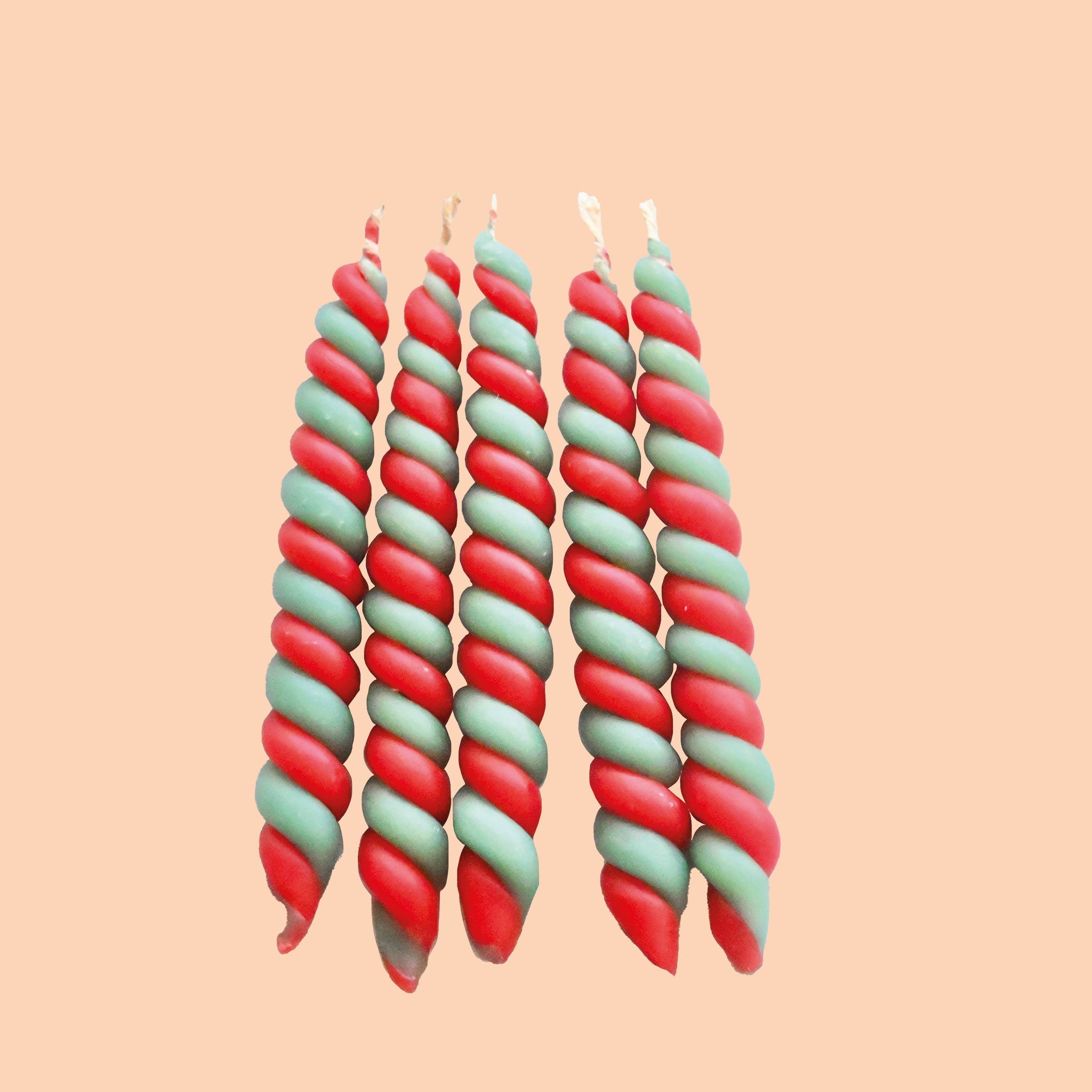 Red & Green Twisted Beeswax Candle Set (x5)