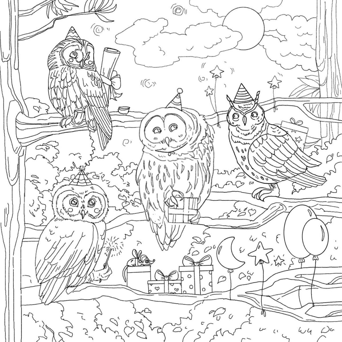 Owl's Birthday Coloring Page (Digital Download) - Camp Hollow