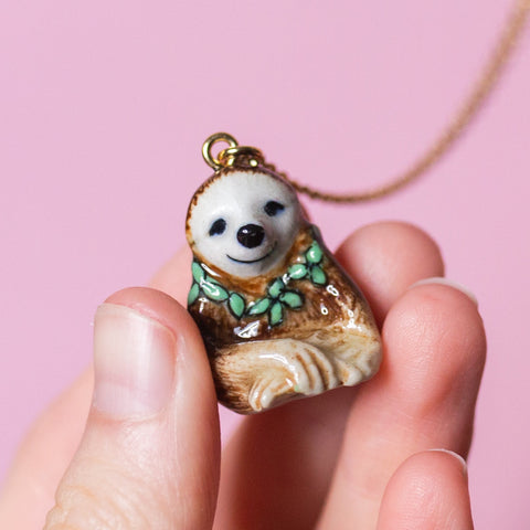 Sloth Necklace | Camp Hollow Ceramic Porcelain Animal Jewelry 