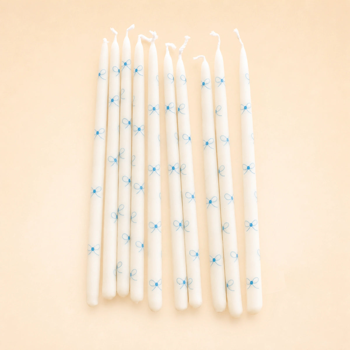 Blue Bow Pattern Candle Set (x10)