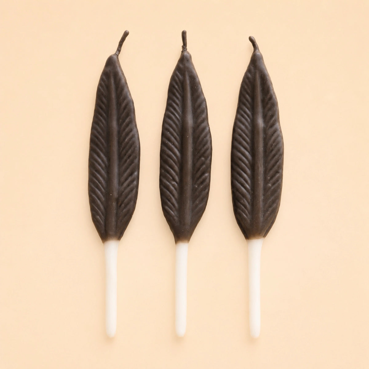 Brown Feather Candle Set (x3)
