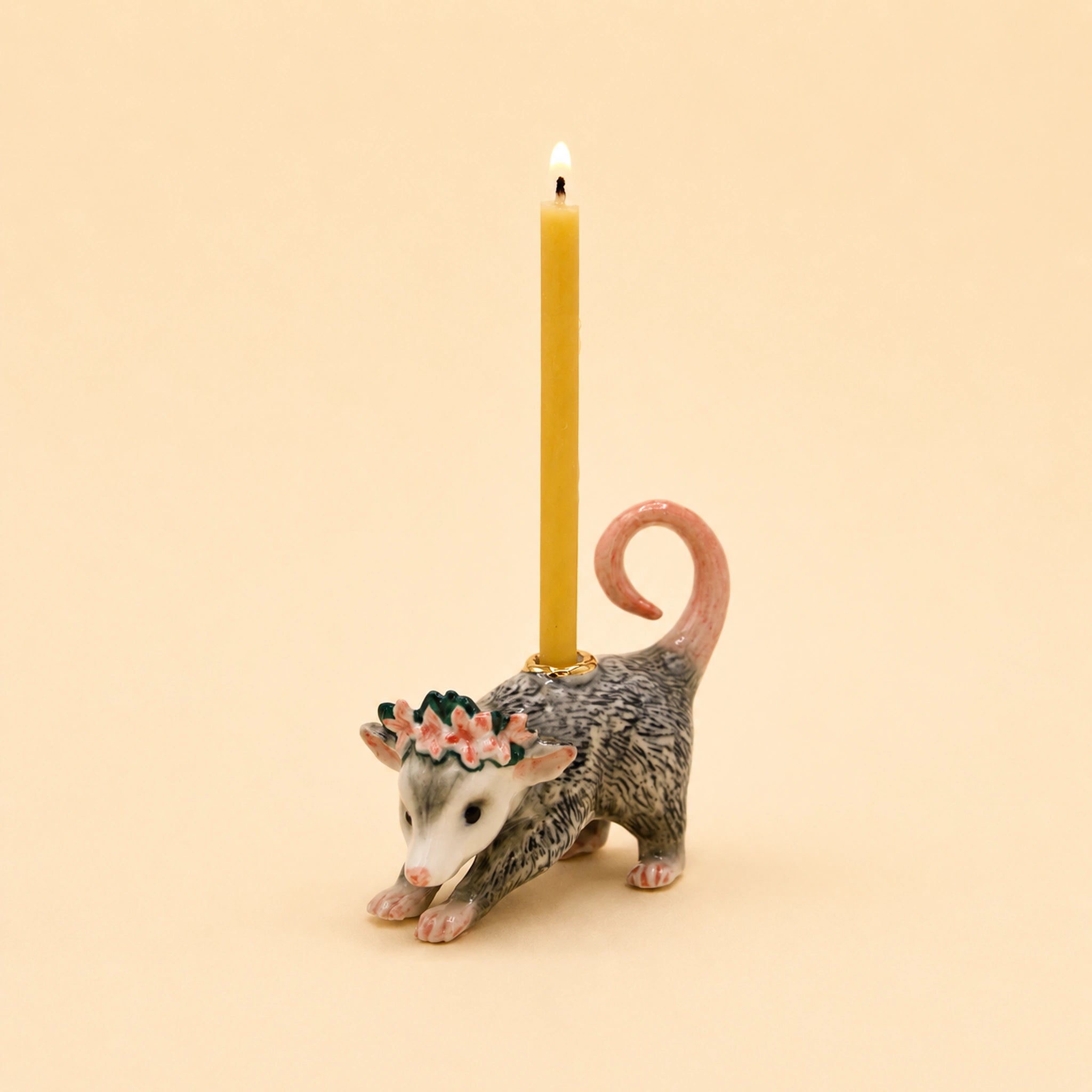 Possum Cake Topper | Camp Hollow Porcelain Party Animal | Ceramic Candle Holder | Party Animal Birthday Decor | Woodland Pink