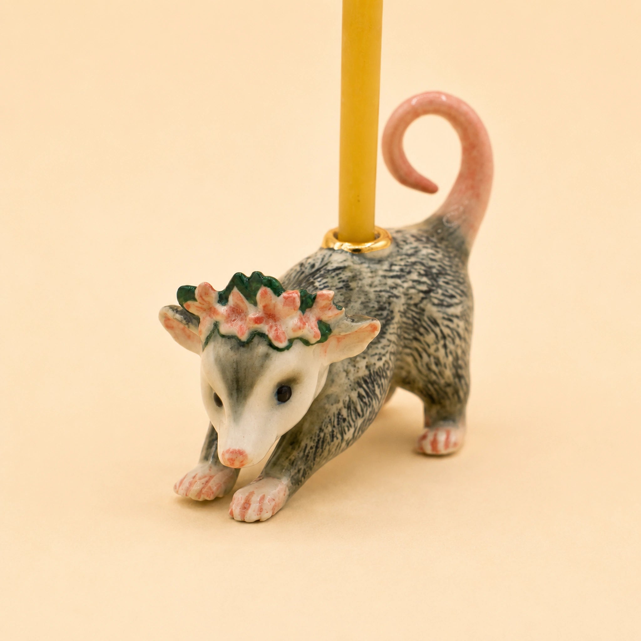 Possum Cake Topper | Camp Hollow Porcelain Party Animal | Ceramic Candle Holder | Party Animal Birthday Decor | Woodland Pink