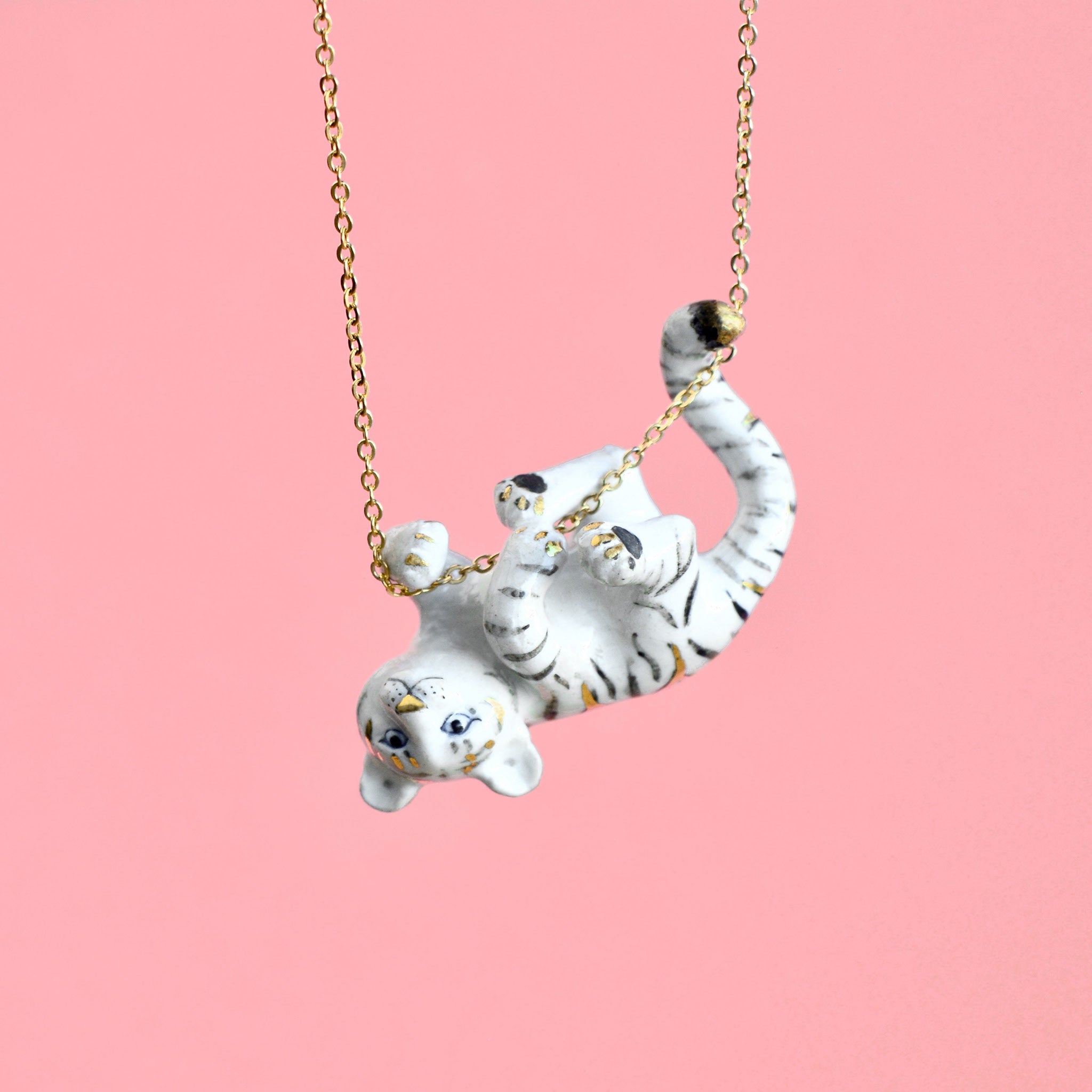 White Tiger Necklace | Camp Hollow Ceramic Animal Jewelry