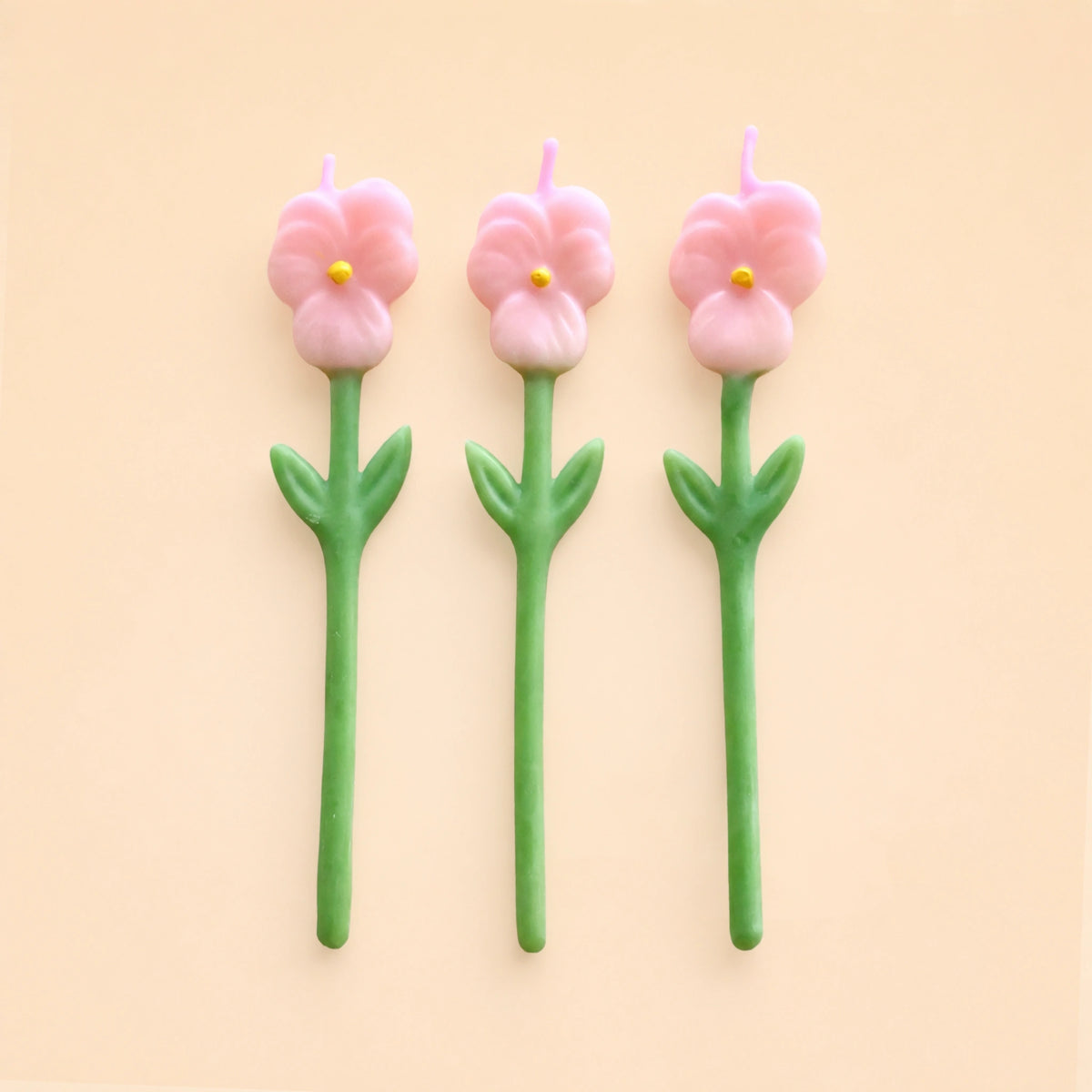Pansy Birthday Candles | Set of 3 | Pink Flower Shaped Beeswax Candles