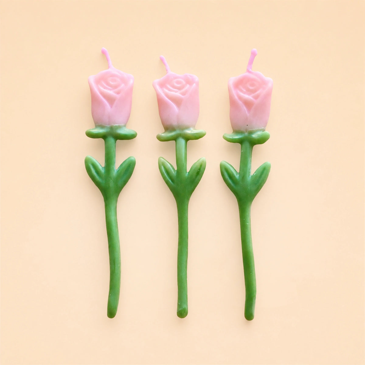 Pink Rose Birthday Candles | Set of 3 | Flower Shaped Beeswax Candles