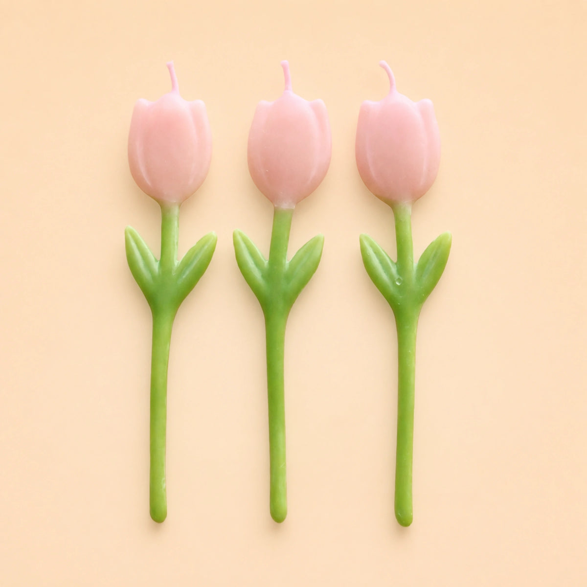 Tulip Birthday Candles | Set of 3 | Pink Flower Shaped Beeswax Candles