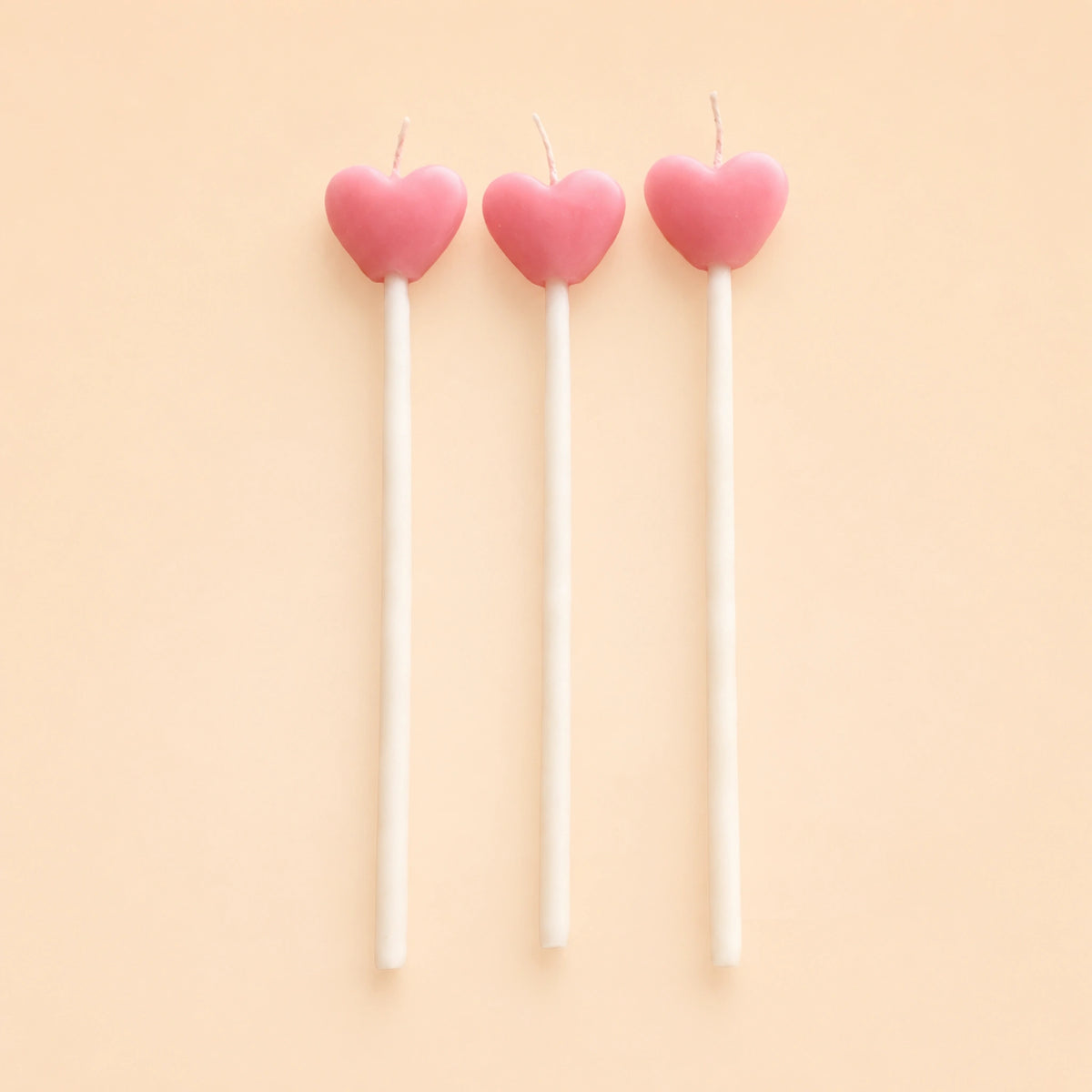 Pink Love Heart  Birthday Candles Set of 3 | Shaped Beeswax Candles
