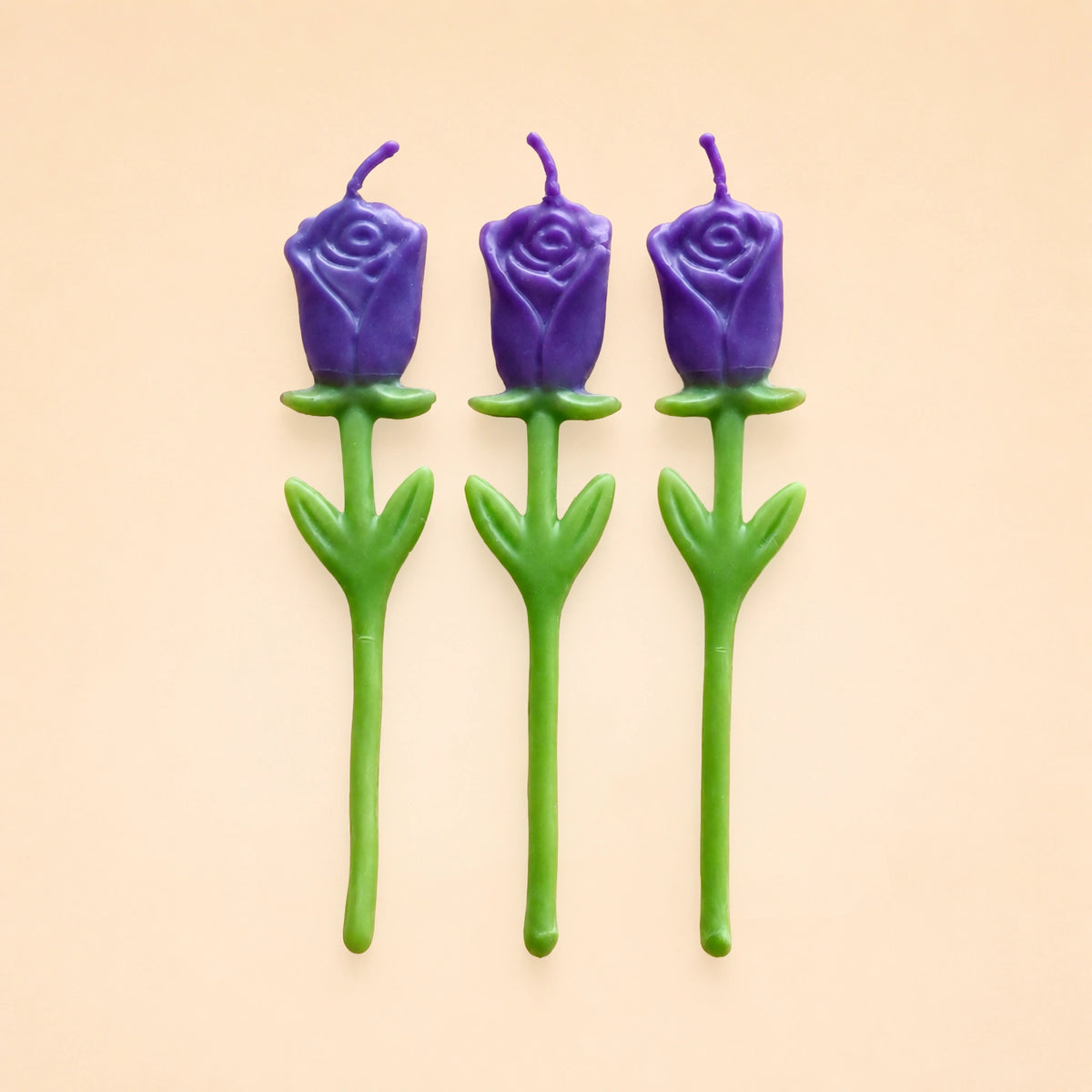 Purple Rose Birthday Candles | Set of 3 | Flower Shaped Beeswax Candles