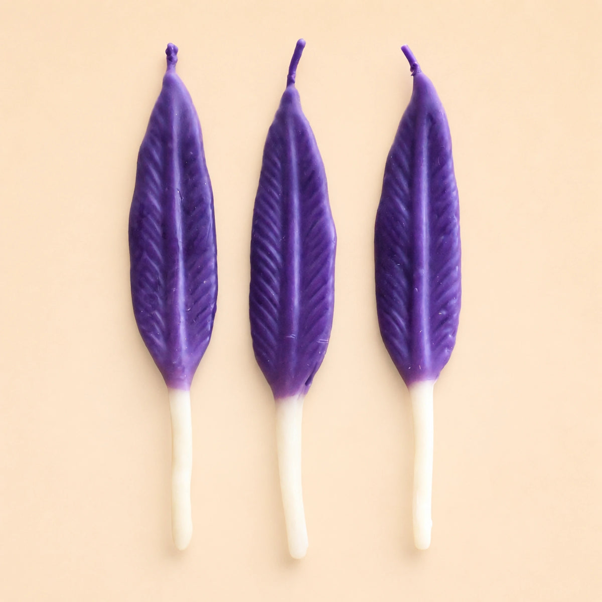 Feather Birthday Candles | Set of 3 | Purple Shaped Beeswax Candles