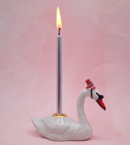 Swan Cake Topper | Camp Hollow Porcelain Party Animal | Ceramic Candle Holder | Party Animal Birthday Decor