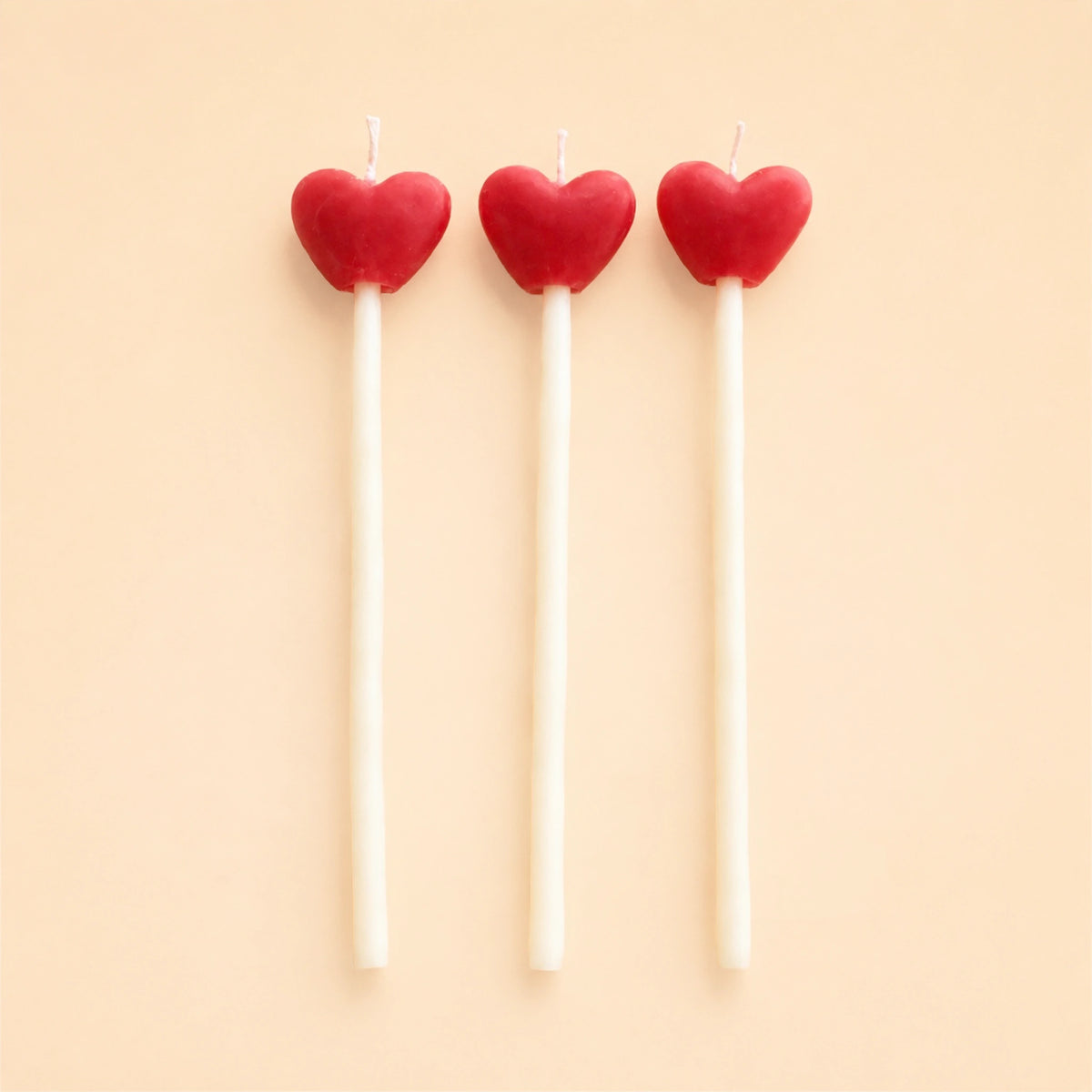 Red Love Heart Birthday Candles | Set of 3 | Shaped Beeswax Candles