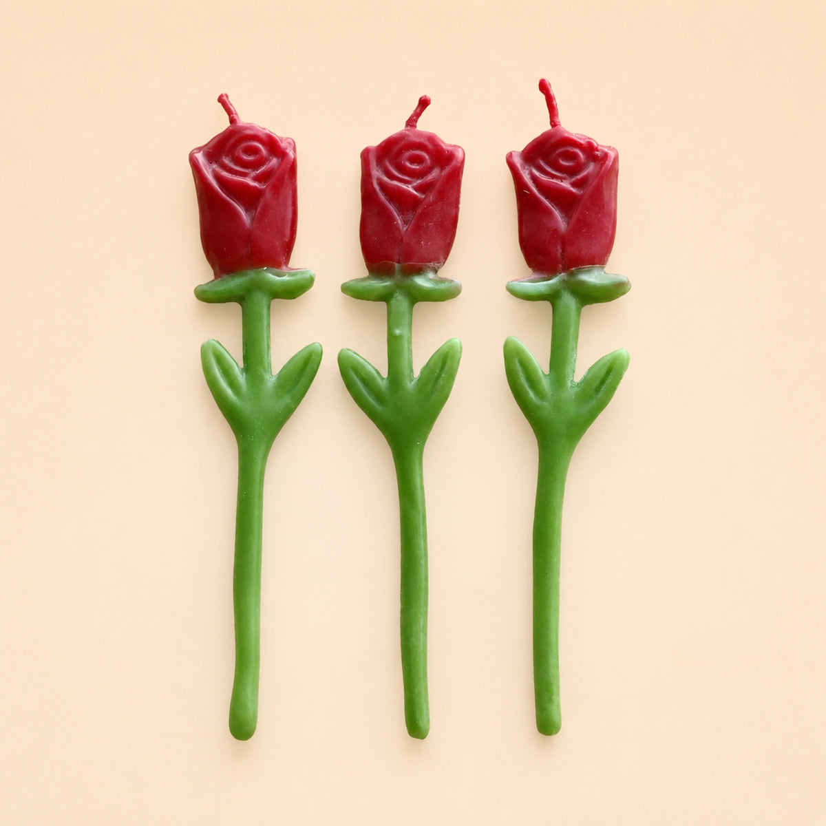 Red Rose Birthday Candles | Set of 3 | Flower Shaped Beeswax Candles