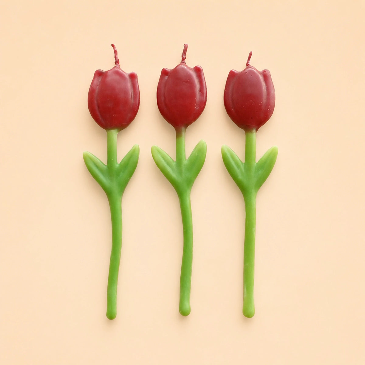 Red Tulip Birthday Candles Set (x3) Shaped Beeswax