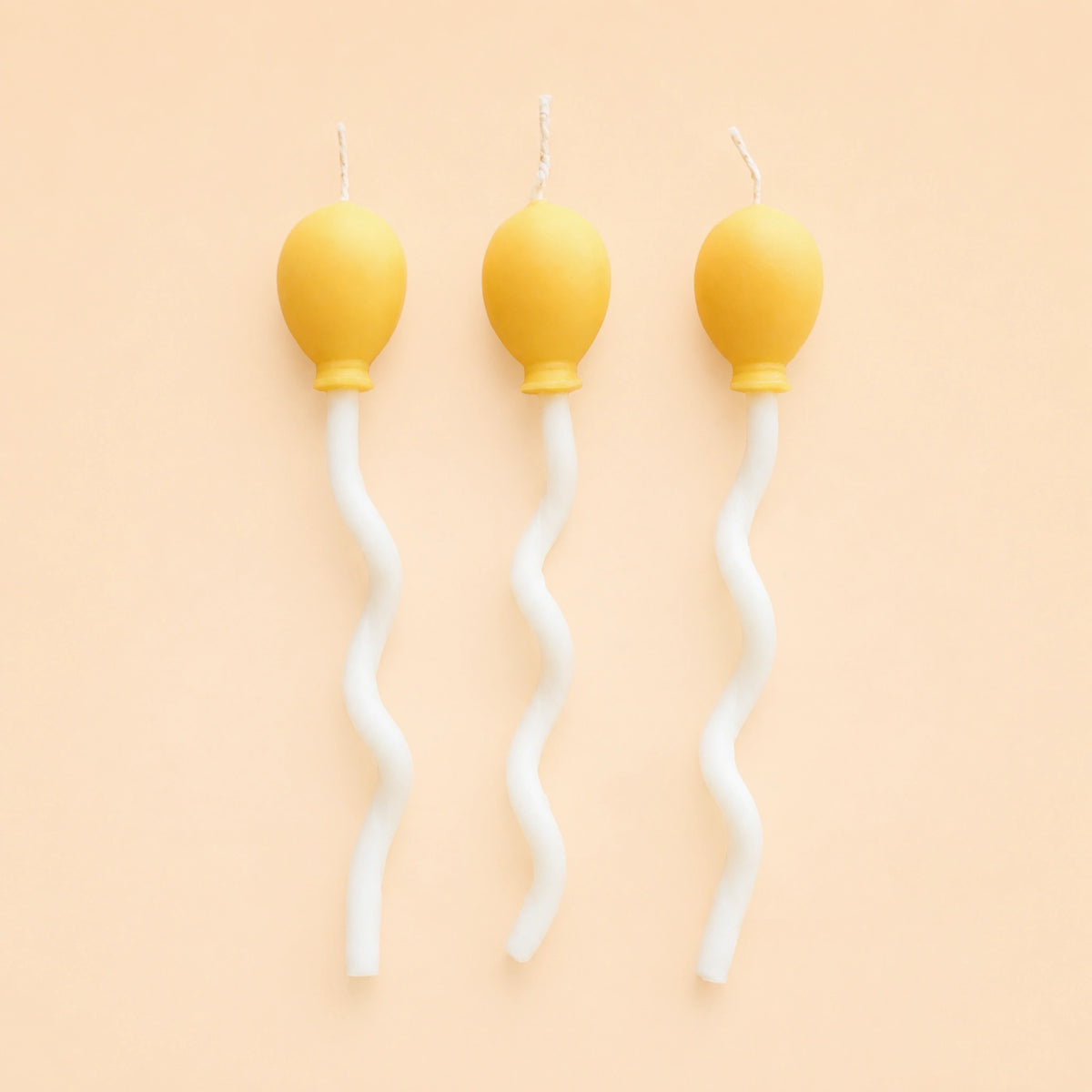 Yellow Party Balloon Birthday Candles Set of 3 | Shaped Beeswax Candles