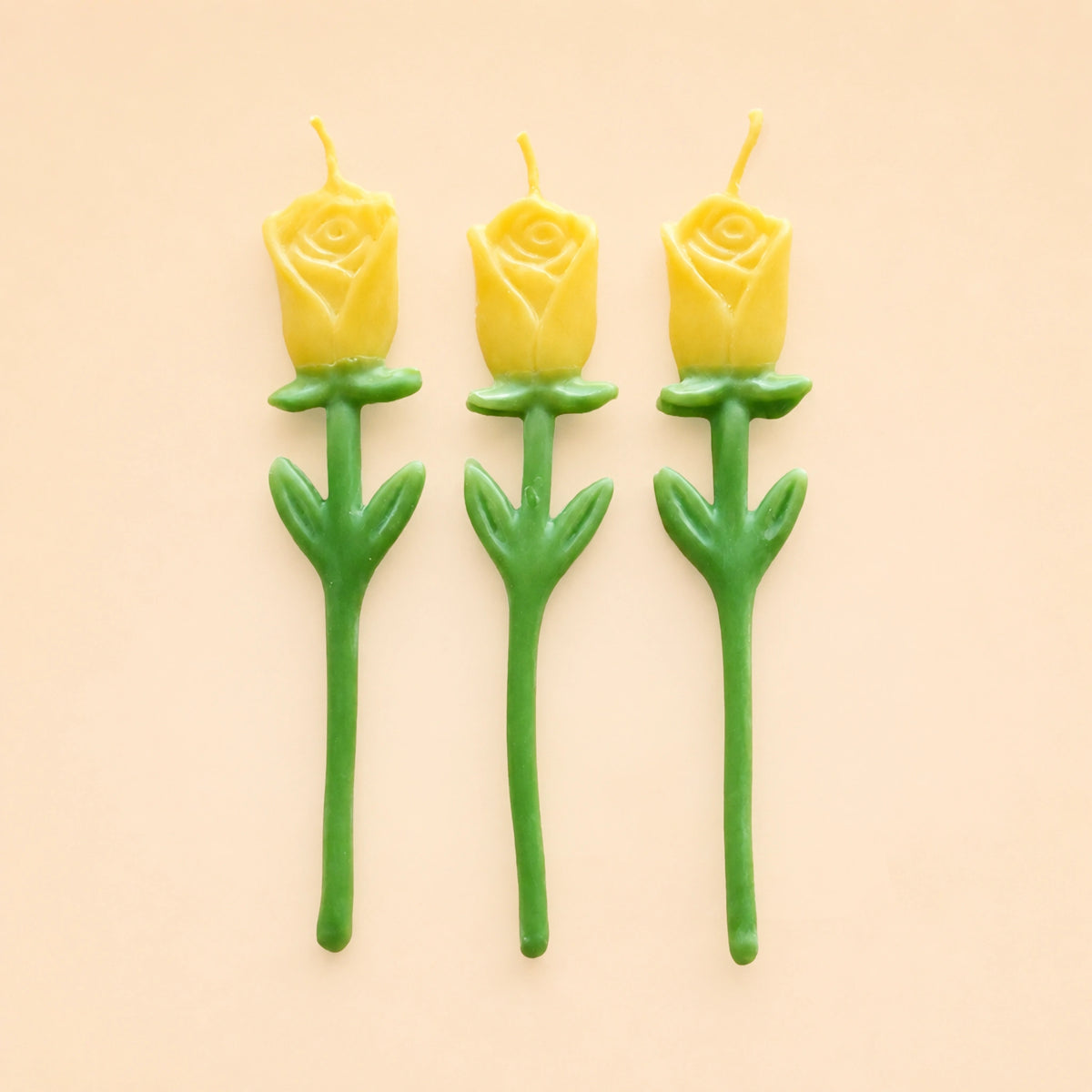 Yellow Rose Birthday Candles | Set of 3 | Flower Shaped Beeswax Candles