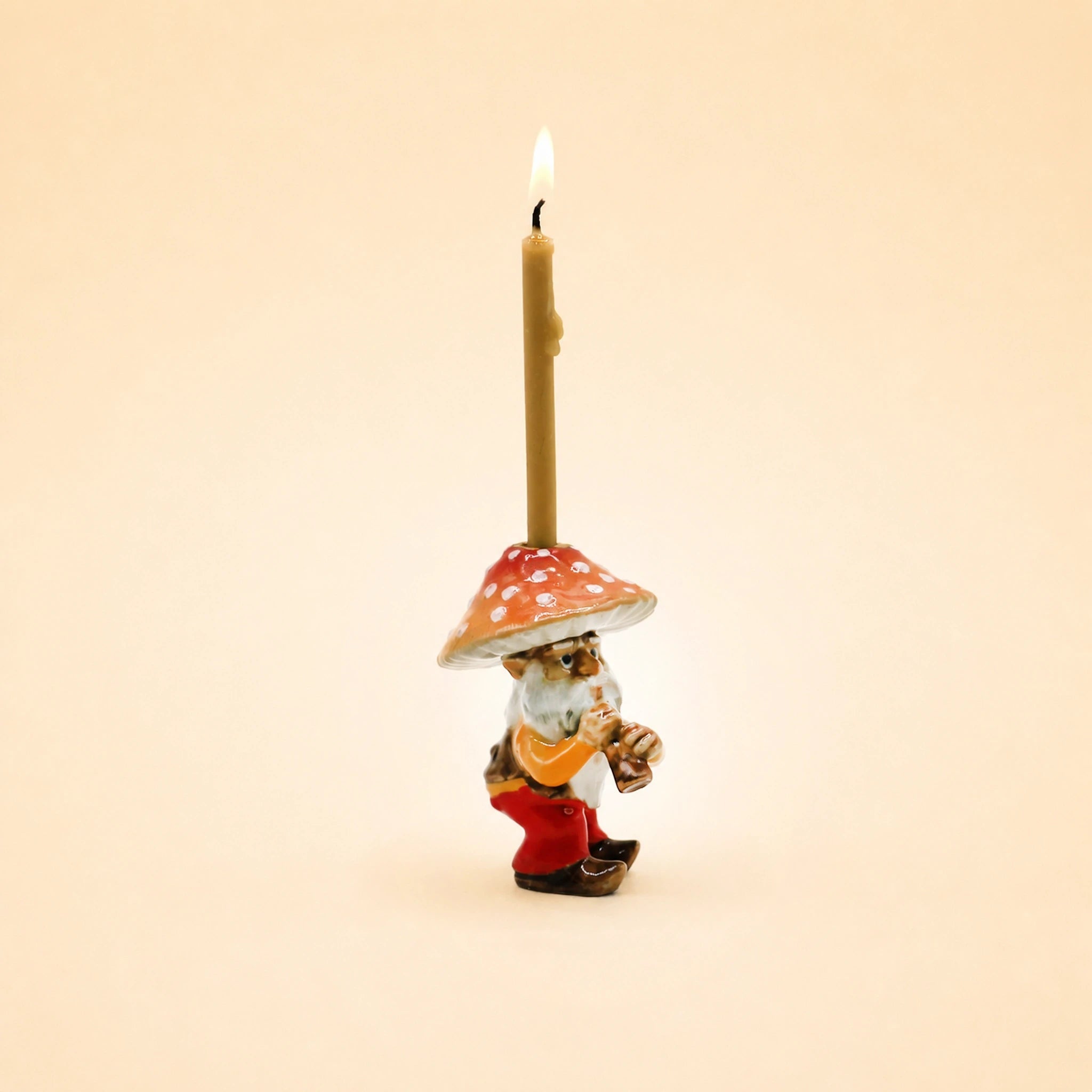 Mushroom Gnome Cake Topper | Camp Hollow Porcelain Party Animal | Ceramic Candle Holder | Party Animal Birthday Decor | WotMC