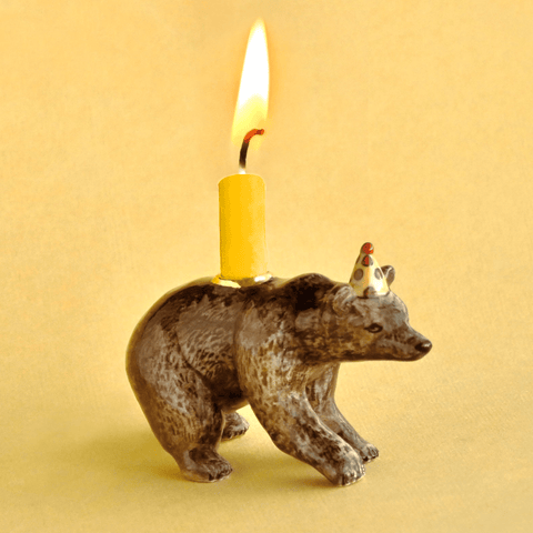 Bear Cake Topper | Camp Hollow Porcelain Party Animal | Ceramic Candle Holder | Party Animal Birthday Decor | Brown Grizzly