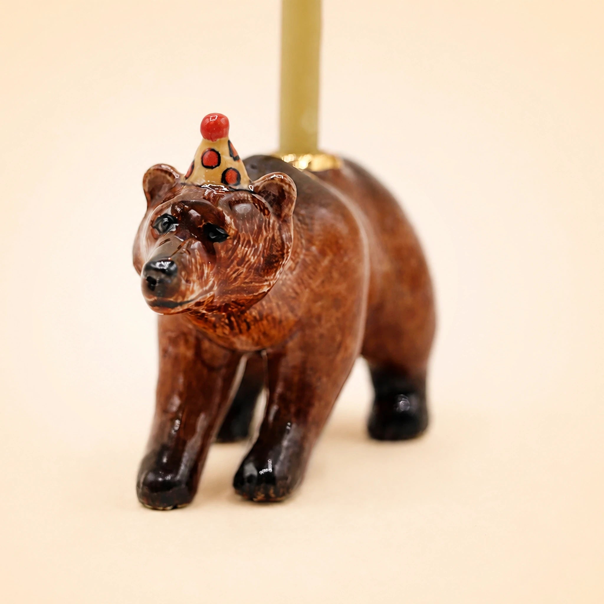 Bear Cake Topper | Camp Hollow Porcelain Party Animal | Ceramic Candle Holder | Party Animal Birthday Decor | Brown Grizzly