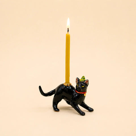Black Cat Cake Topper | Camp Hollow Porcelain Party Animal | Ceramic Candle Holder | Party Animal Birthday Decor | Halloween