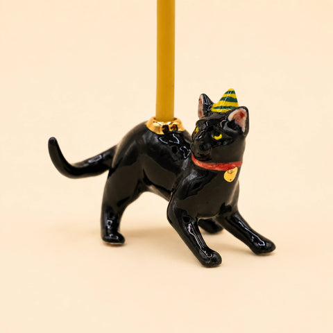Black Cat Cake Topper | Camp Hollow Porcelain Party Animal | Ceramic Candle Holder | Party Animal Birthday Decor | Halloween