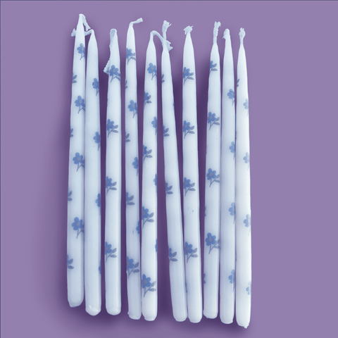 Blue Anemone Flower Tapered Candles (x10)
