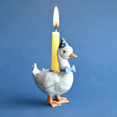 Goose Cake Topper | Camp Hollow Porcelain Party Animal | Ceramic Candle Holder | Party Animal Birthday Decor | Boy Blue