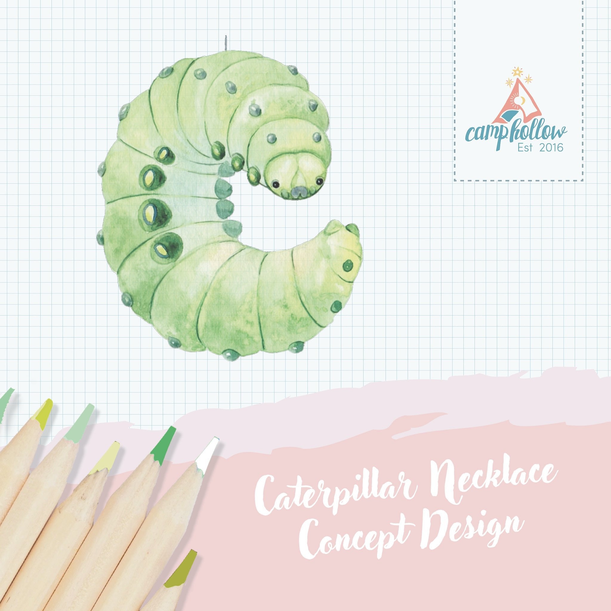 Caterpillar Necklace | Camp Hollow Ceramic Animal Jewelry | Porcelain Pendant
