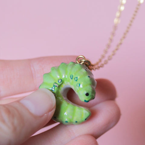 Caterpillar Necklace | Camp Hollow Ceramic Animal Jewelry | Porcelain Pendant