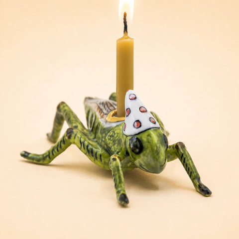 Cricket Cake Topper | Camp Hollow Porcelain Party Animal | Ceramic Candle Holder | Party Animal Birthday Decor | Grasshopper