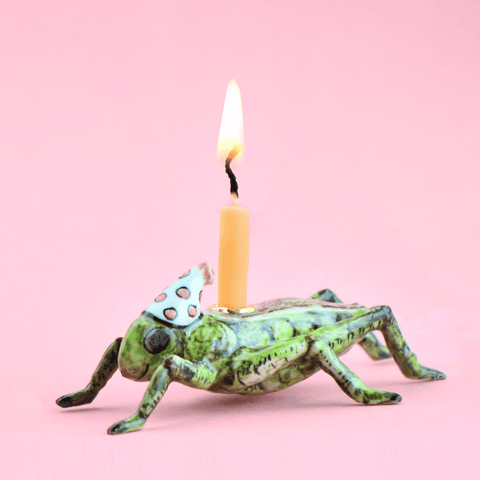 Cricket Cake Topper | Camp Hollow Porcelain Party Animal | Ceramic Candle Holder | Party Animal Birthday Decor | Grasshopper