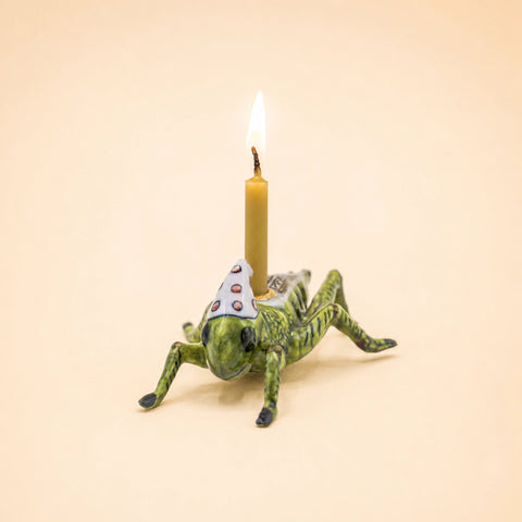 Cricket Cake Topper | Camp Hollow Porcelain Party Animal | Ceramic Candle Holder | Party Animal Birthday Decor | Grasshopper