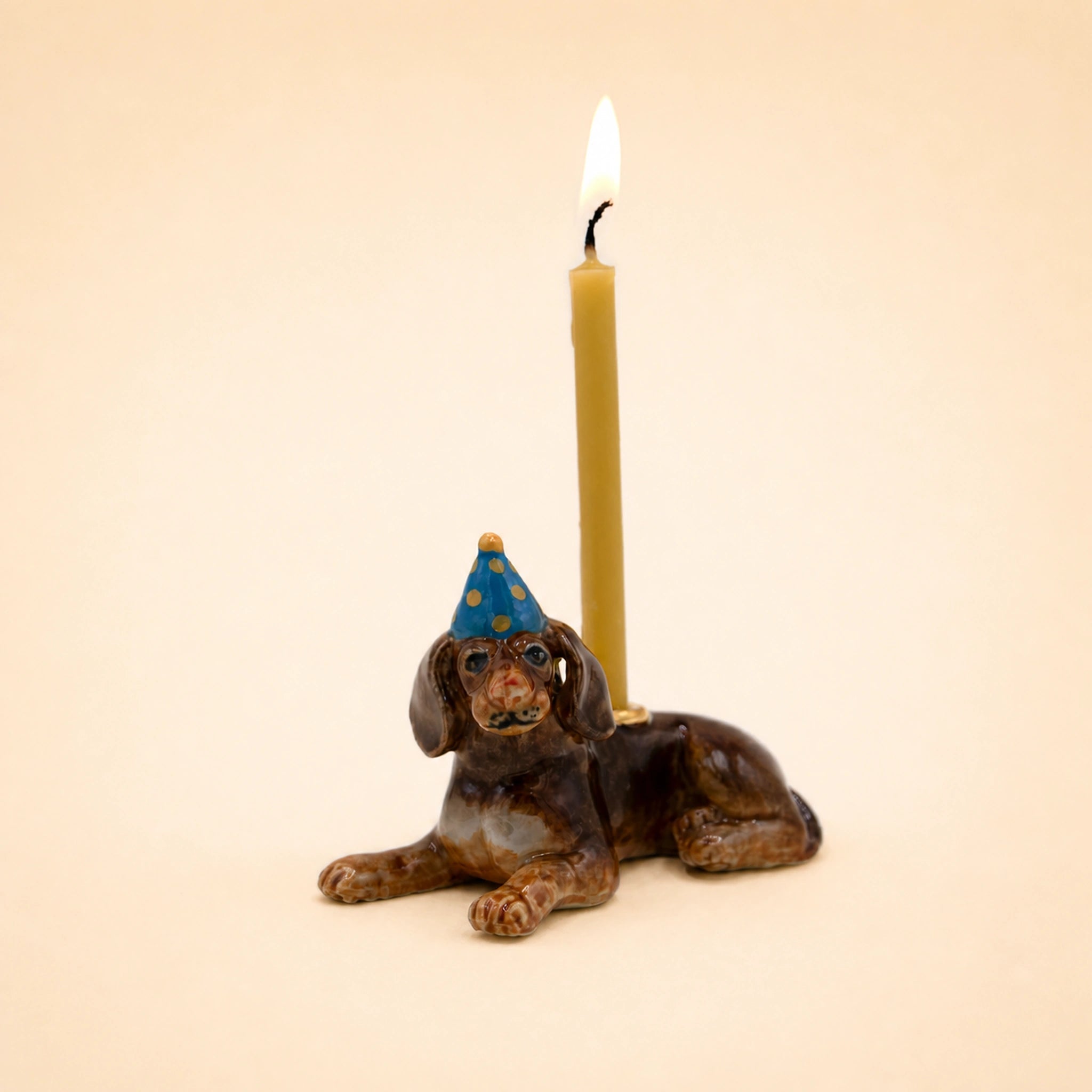 Dachshund Cake Topper | Camp Hollow Porcelain Party Animal Dog | Ceramic Candle Holder | Party Animal Birthday Decor | Dixie
