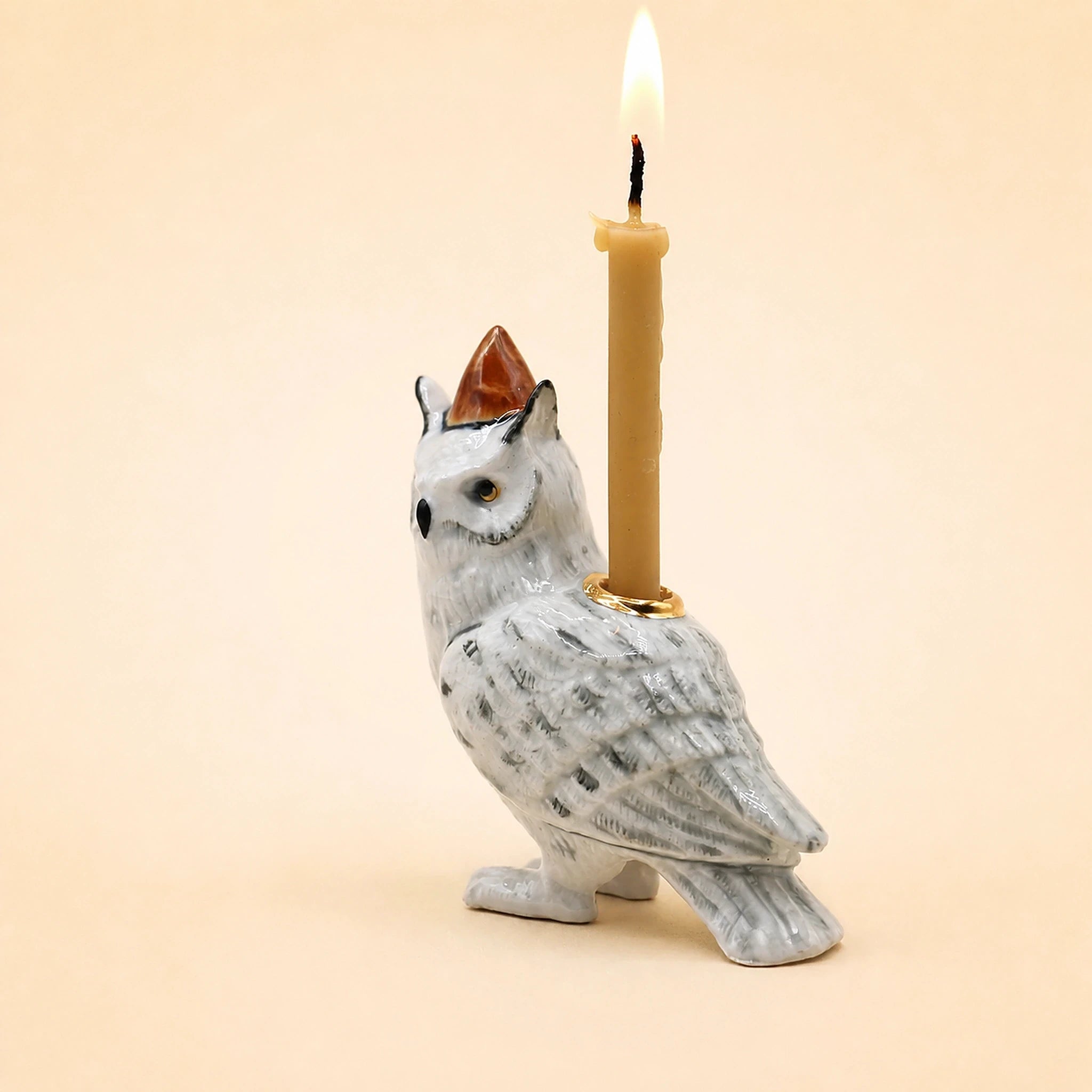 Snowy Owl Cake Topper | Camp Hollow Porcelain Party Animal | Ceramic Candle Holder | Party Animal Birthday Decor | WotMC