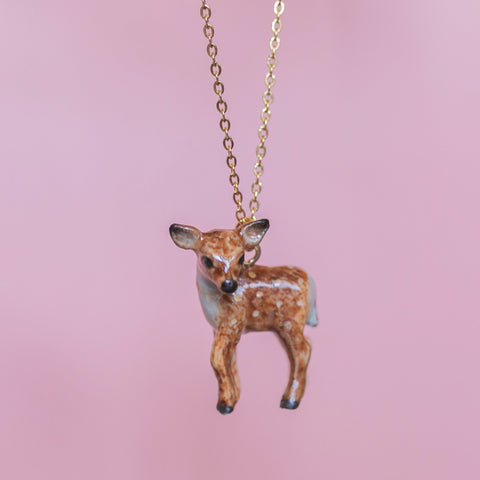 Deer Necklace | Camp Hollow Ceramic Animal Jewelry | Porcelain Pendant