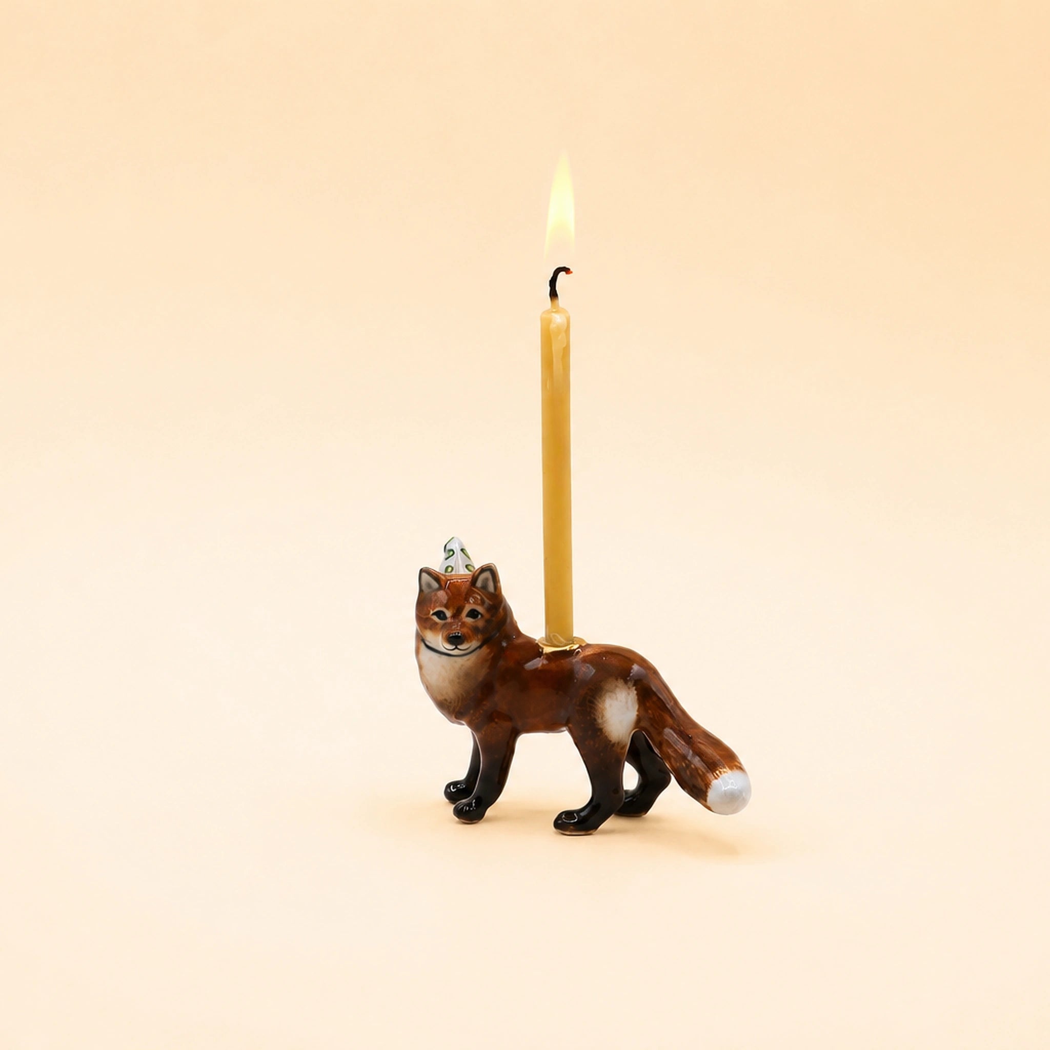 Red Fox Cake Topper | Camp Hollow Porcelain Party Animal | Ceramic Candle Holder | Party Animal Birthday Decor
