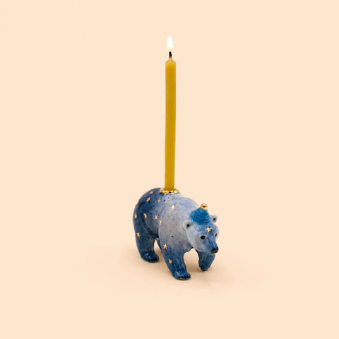 Galaxy Bear Cake Topper | Christmas Candle Holder | Camp Hollow Porcelain | Ceramic Party Animals | Winter Theme