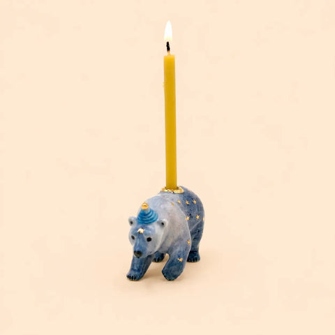 Galaxy Bear Cake Topper | Christmas Candle Holder | Camp Hollow Porcelain | Ceramic Party Animals | Winter Theme