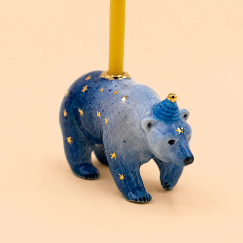 Galaxy Bear Cake Topper | Christmas Candle Holder | Camp Hollow Porcelain | Ceramic Party Animals | Winter Theme
