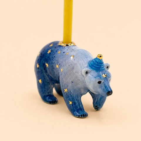 Galaxy Bear Cake Topper | Christmas Candle Holder | Camp Hollow Porcelain | Ceramic Party Animals | Winter Theme