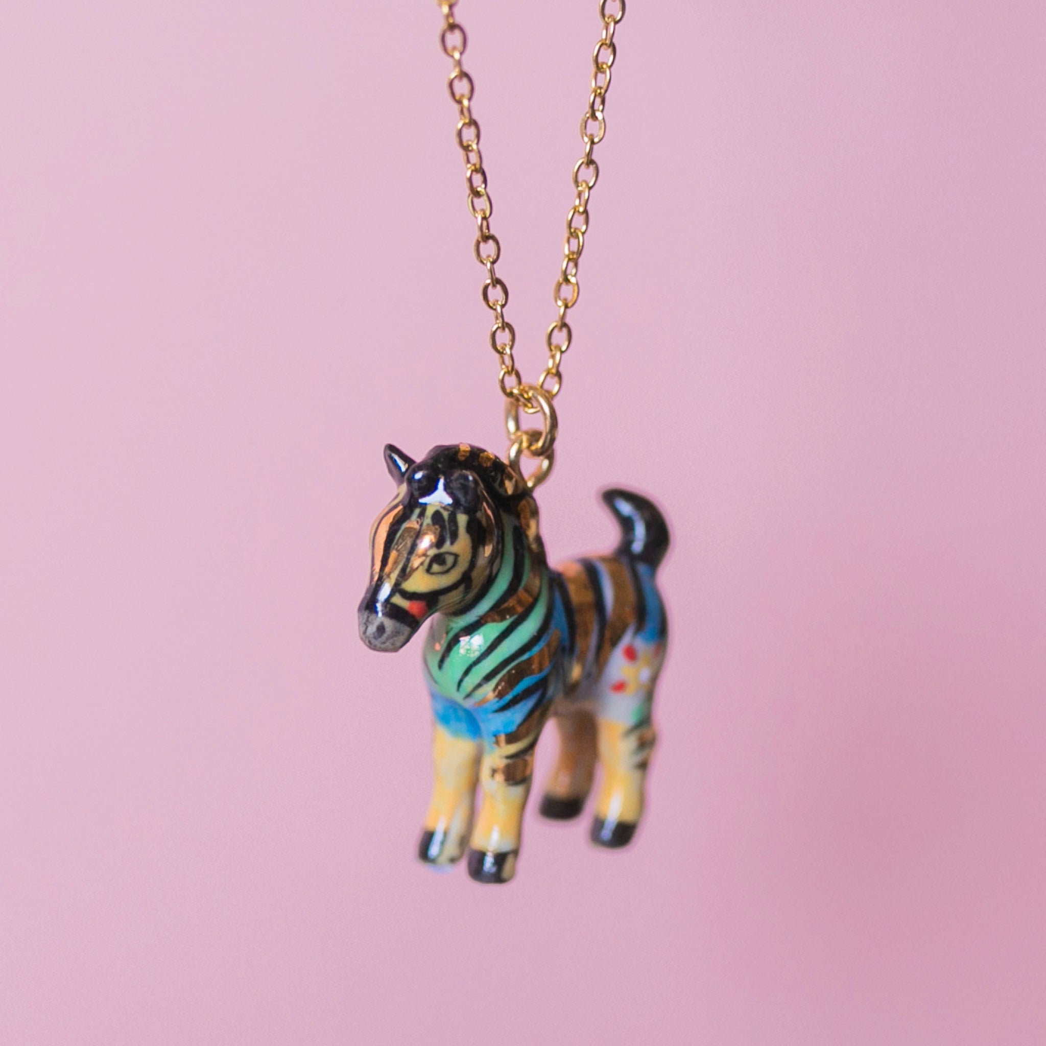 Golden Rainbow Zebra Necklace