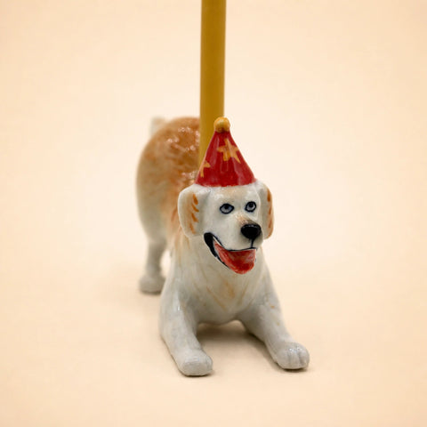 Golden Retriever Cake Topper | Camp Hollow Porcelain Party Animal Dog | Ceramic Candle Holder | Party Animal Birthday Decor