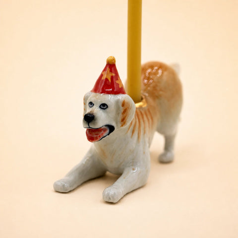Golden Retriever Cake Topper | Camp Hollow Porcelain Party Animal Dog | Ceramic Candle Holder | Party Animal Birthday Decor