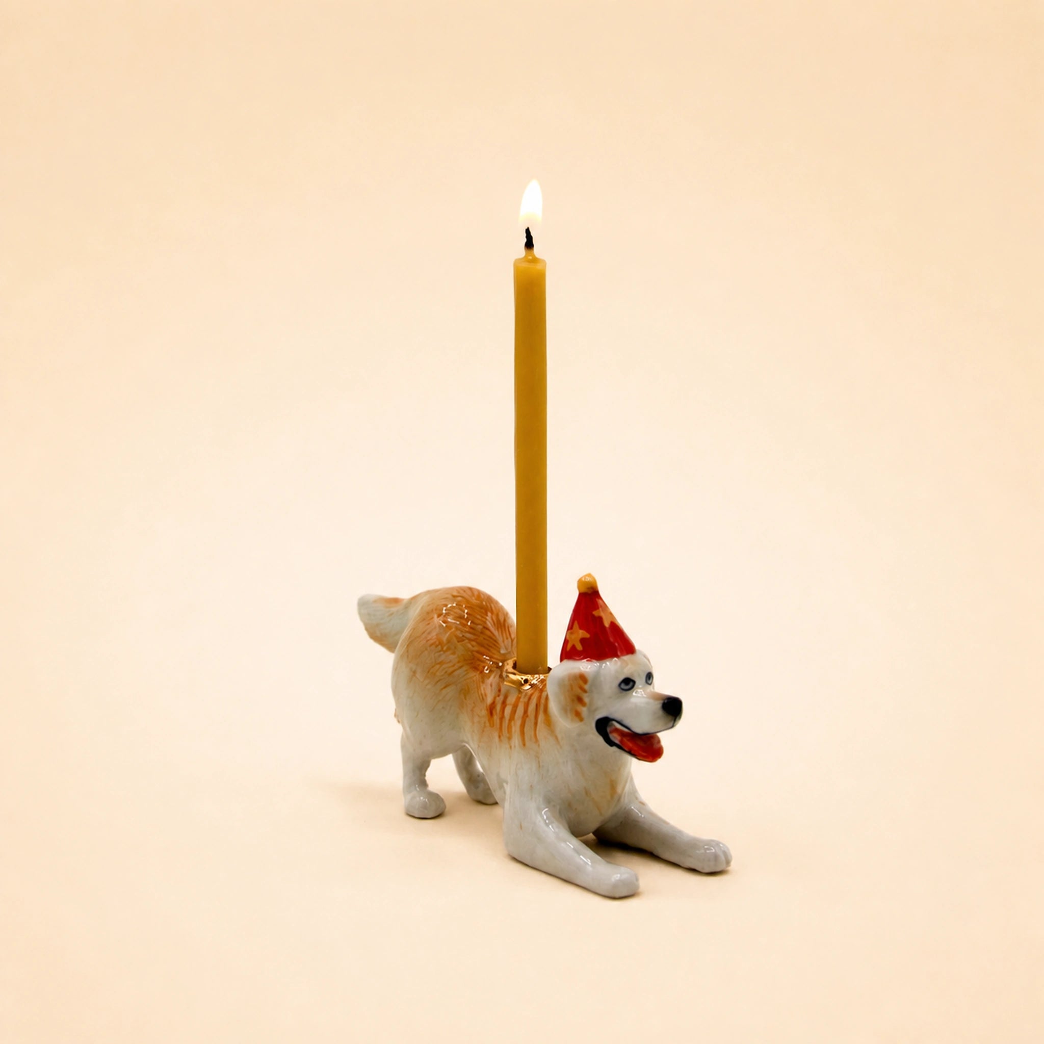 Golden Retriever Cake Topper | Camp Hollow Porcelain Party Animal Dog | Ceramic Candle Holder | Party Animal Birthday Decor
