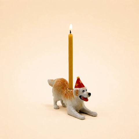Golden Retriever Cake Topper | Camp Hollow Porcelain Party Animal Dog | Ceramic Candle Holder | Party Animal Birthday Decor