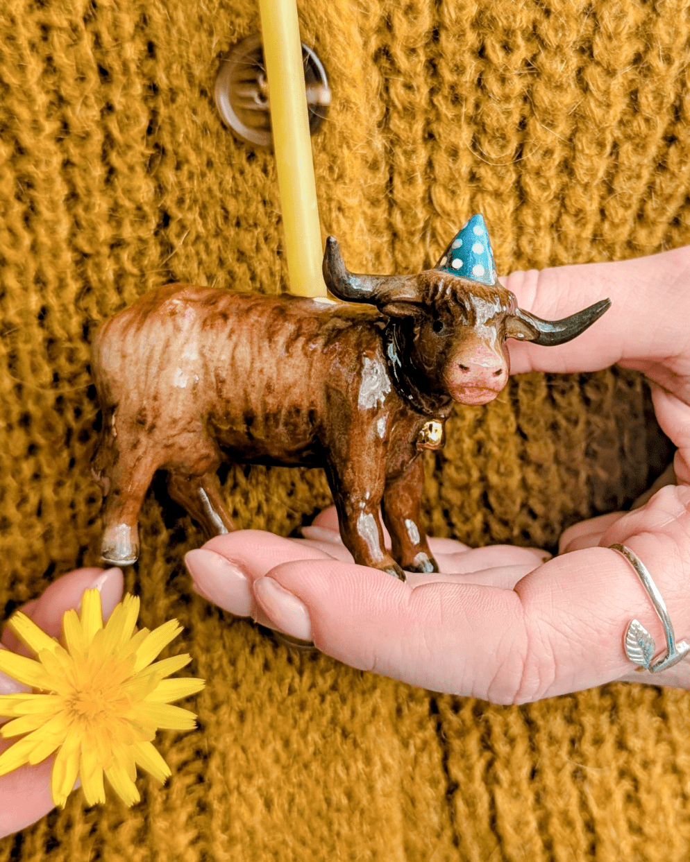 Highland Bull Cake Topper | Porcelain Party Animal | Candle Holder