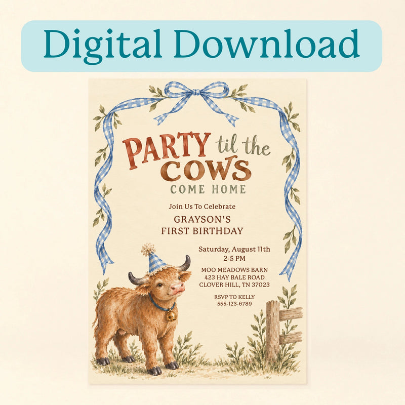 Highland Bull Party Invitations (Digital Download)