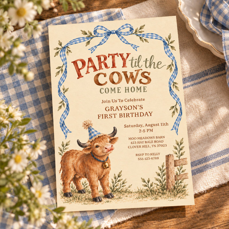 Highland Cow & Bull Party Invitations (Digital Download)